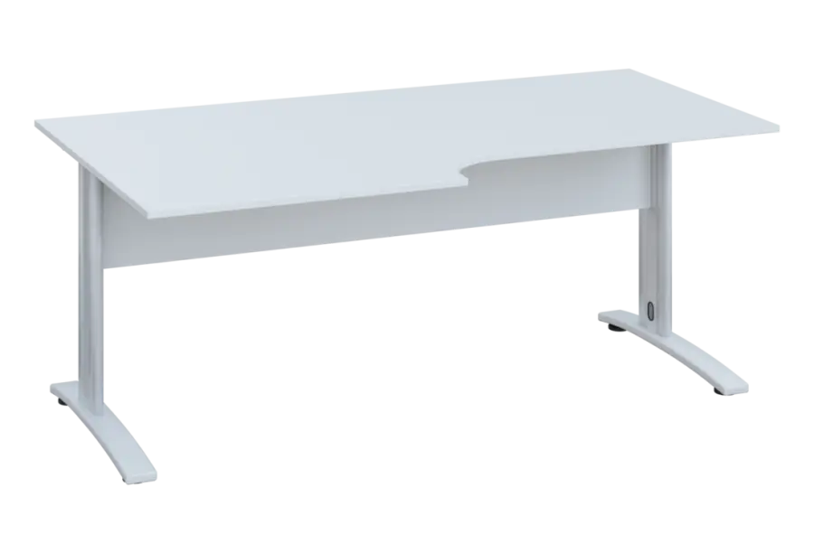 ERK 18 - 188 stůl kancelářský, rohový, levý, kovová podnož bílá, deska 18 mm, široký 1800 mm, bílá